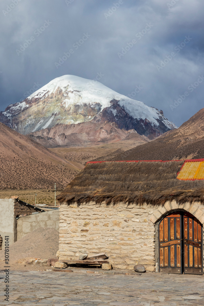 Sajama, Bolivia. 10-24.2019. Houses  at Sajama village in Bolivia.