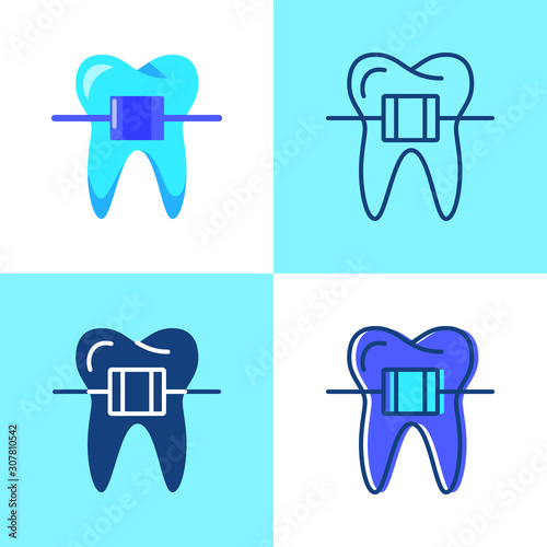 Dental braces icon set in flat and line style