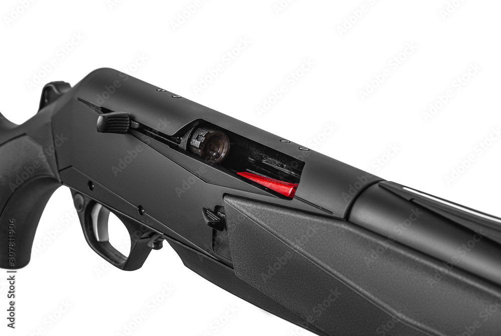 Modern semi-automatic hunting rifle isolated on white background. Weapons for hunting and sports. Modern semi-automatic hunting rifle isolated on white background. Weapons for hunting and sports.