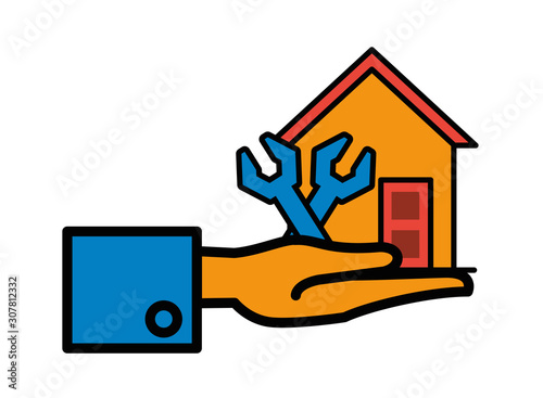 house front facade with wrench tools