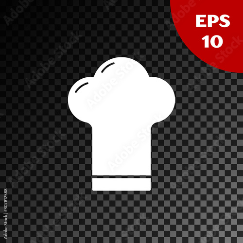 White Chef hat icon isolated on transparent dark background. Cooking symbol. Cooks hat. Vector Illustration