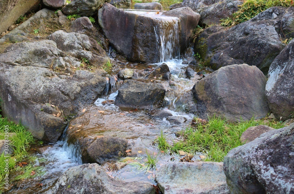 庭　風景　秋　渓谷風　滝　森　