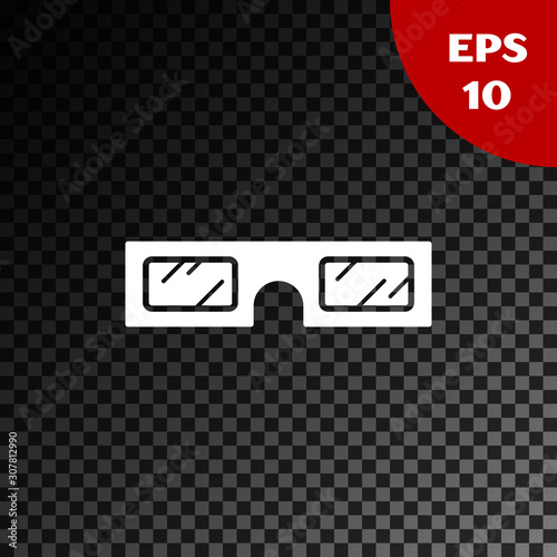 White 3D cinema glasses icon isolated on transparent dark background. Vector Illustration