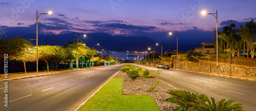 Night on the longest street in Eilat - famous tourist resort and recreational...