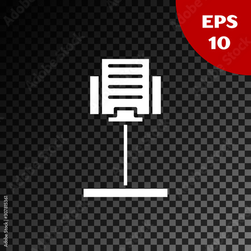 White Music stand icon isolated on transparent dark background. Musical equipment. Vector Illustration