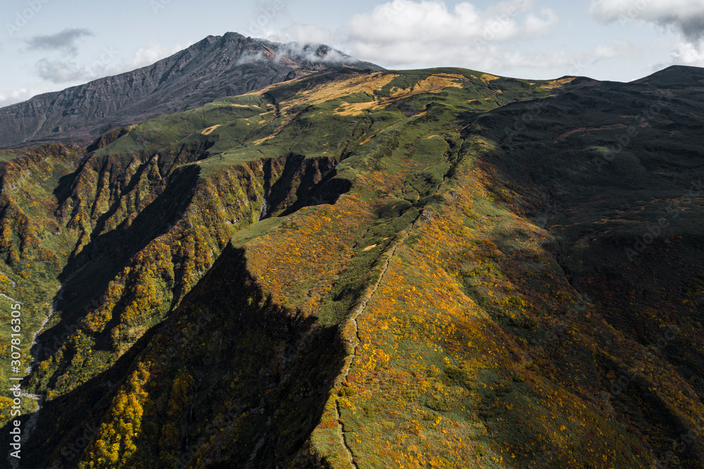 An autumn view of Mt. Chokai in Tohoku region.