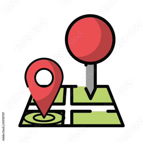 paper map guide with pins location icon