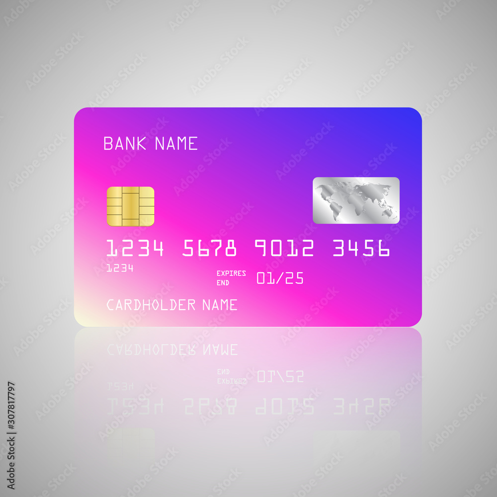 Vector Credit card mock up with trendy colorful gradient background