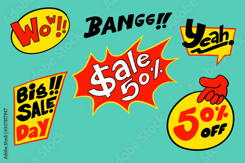 Sale banner comic style for commercial promotions. Hand draw vector illustration by layers.