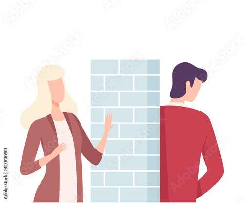 Male and Female Characters Experiencing Unrequited Love, One Sided or Rejected Love Flat Vector Illustration