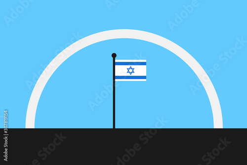 Iron dome over Israel - defense shield against hostile rocket, mortar, artillery and aerial attack. Vector illustration.