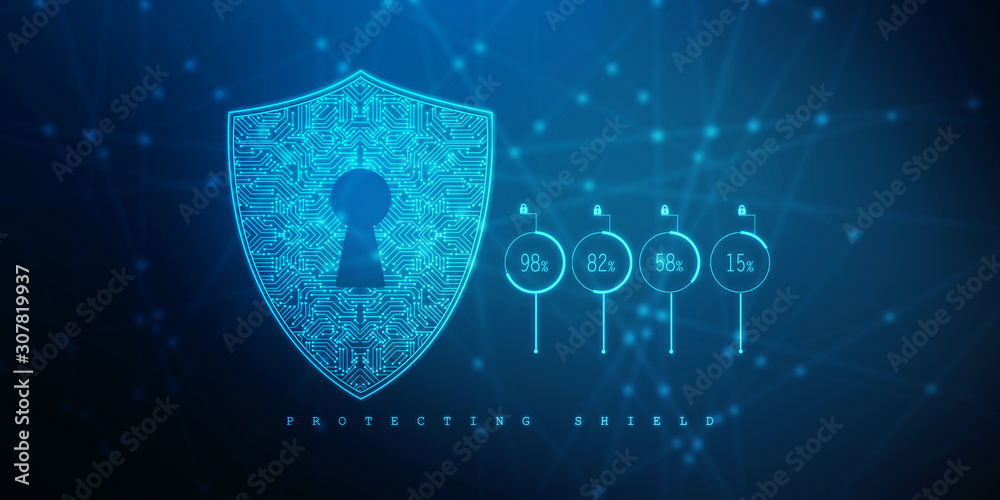 Fototapeta premium 2d illustration technology cyber security in shield
