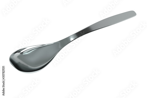 Metal chrome spoon on a white background, 3d illustration.
