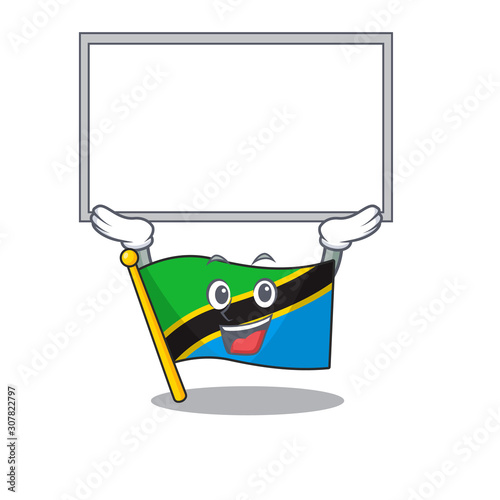 cute cartoon character flag tanzania raised up board
