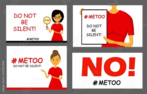 Concept against sexual violence and harassment. Public Movement Metoo. Hashtag. Feminism. Vector illustration isolated on a white background..