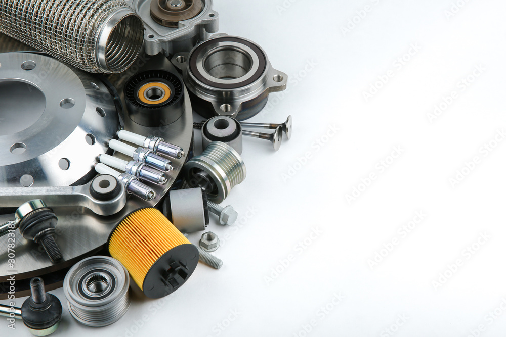 new car parts on white background with copy space new car parts on white background with copy space