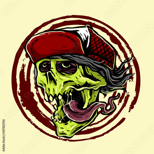 skull with snap back hat
