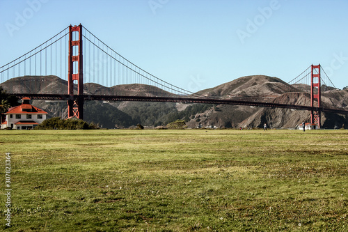 Crissy Field, a former U.S. Army airfield, is now part of the Golden Gate National Recreation Area in San Francisco. Golden Gate Bridge in the background
