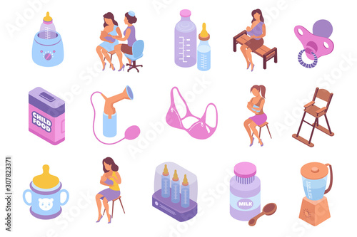 Breastfeeding Isometric Icon Set