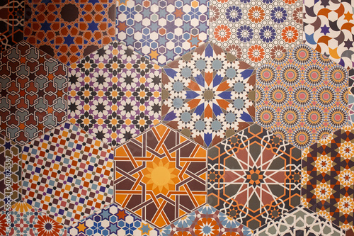 Ceramic tiles texture and background, hexagonal patterns