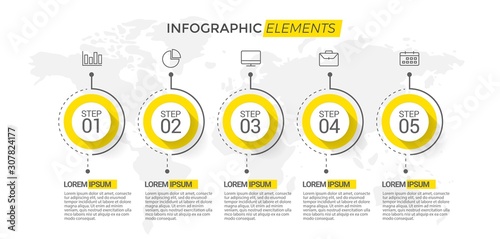 Presentation business infographic template with 5 options. Vector illustration.