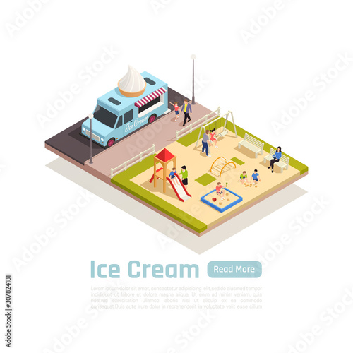 Isometric Street Carts Trucks Colored Composition