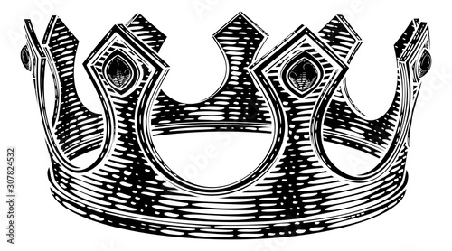 A royal kings crown in a vintage retro woodcut style illustration