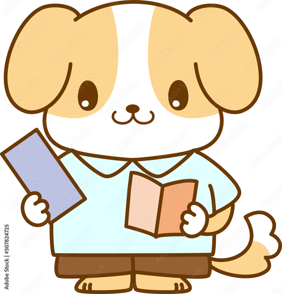 犬 キャラクター 勉強 調べる 本 スマホ 可愛い ビーグル 服 立つ 動物 学習 教育 Stock Vector Adobe Stock