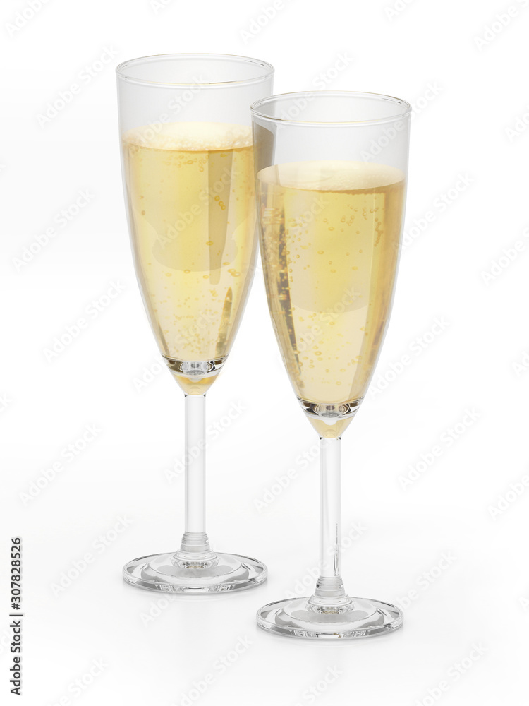 Champagne glasses isolated on white background. 3D illustration Champagne glasses isolated on white background. 3D illustration