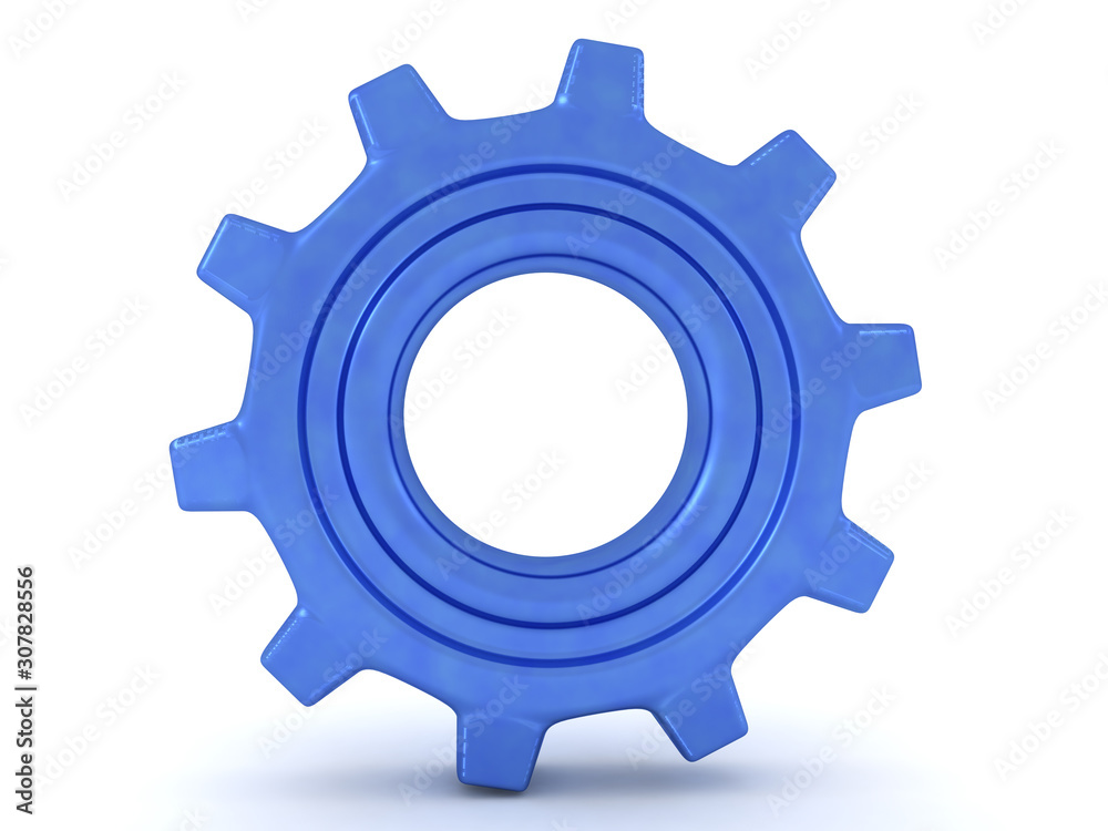 3D Rendering of a shiny blue cog