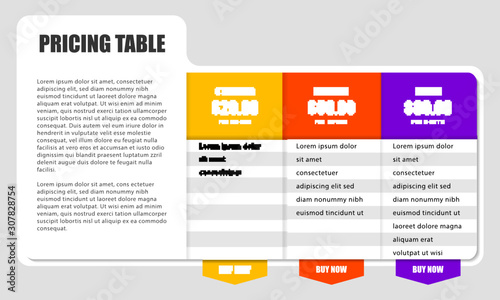 Infographic design template. Pricing table concept. Vector