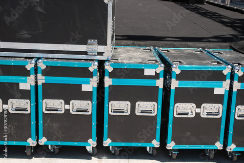 Lighting equipment box behind the stage.