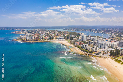Aerial view of Cronulla and Cronulla Beach in Sydney’s south, Australia on a sunny day 