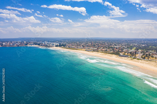Fototapeta Naklejka Na Ścianę i Meble -  Aerial view of Cronulla and Cronulla Beach in Sydney’s south, Australia on a sunny day 