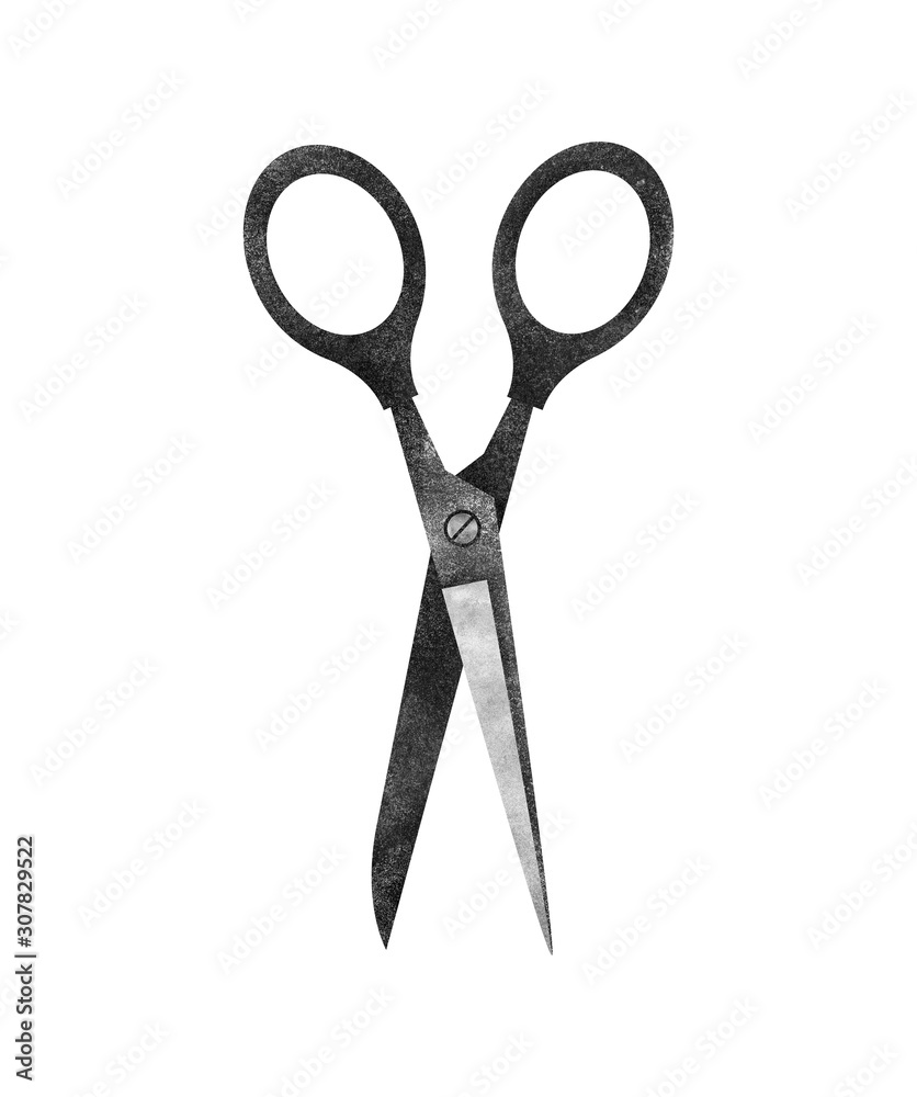 Scissors. Hand painted black and white illustration isolated on a white background. Scissors. Hand painted black and white illustration isolated on a white background.
