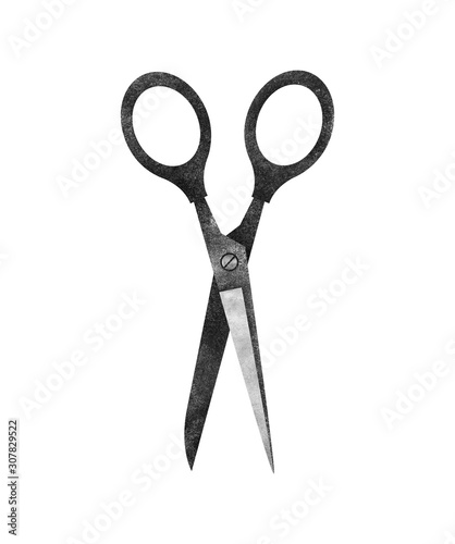 Scissors. Hand painted black and white illustration isolated on a white background.