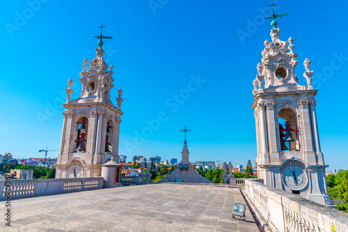 White towers of Basilica da estrela in Lisbon, Portugal photo