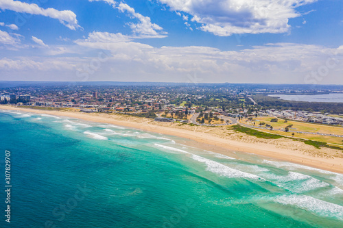 Aerial view of North Cronulla Beach in Sydney’s south, Australia on a sunny day 
