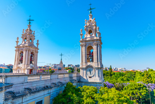 White towers of Basilica da estrela in Lisbon, Portugal photo