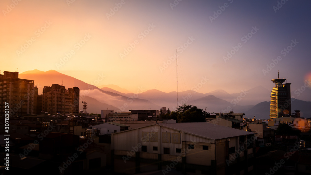 Naklejka premium Sunset over Puli, Taiwan, Asia