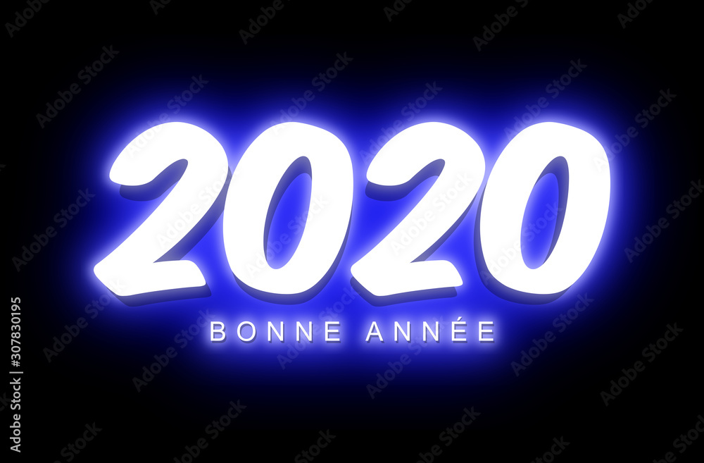 illustration of a happy new year 2020 white text on a black background with a blue light effect such as night neon lighting illustration of a happy new year 2020 white text on a black background with a blue light effect such as night neon lighting