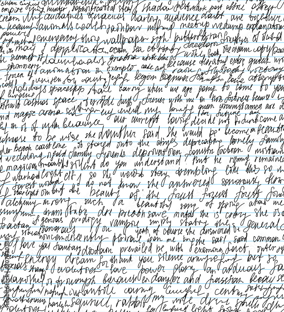 Abstract vector seamless pattern with handwritten unreadable words on a linear copybook paper