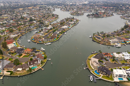 Aerial view of Sylvania Waters on Georges River in Sydney, Australia during early morning 