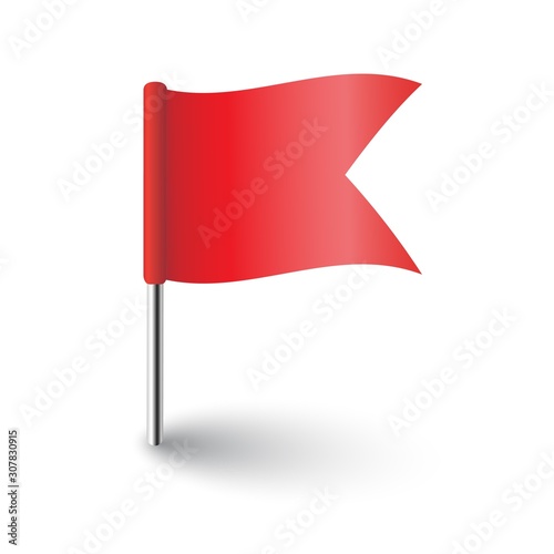 Red realitic flag with shadow isolated on white background.