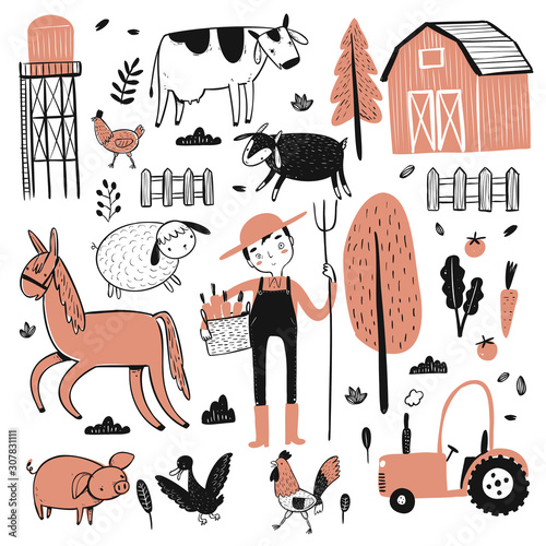 Set of agricultural workers.