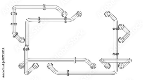 Banner is entangled in pipes with flanges. Vector