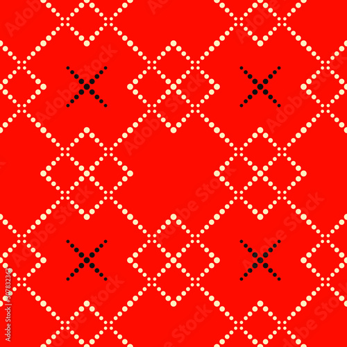 Traditional pointillism seamless pattern. geometrical pattern structured by many dots with vintage color.