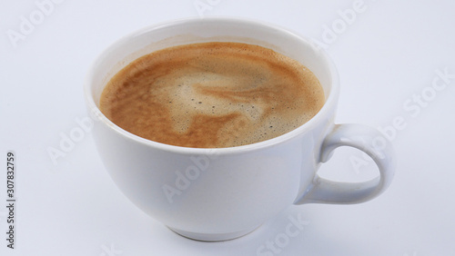 Espresso hot coffee on white background, Front view Food concept.