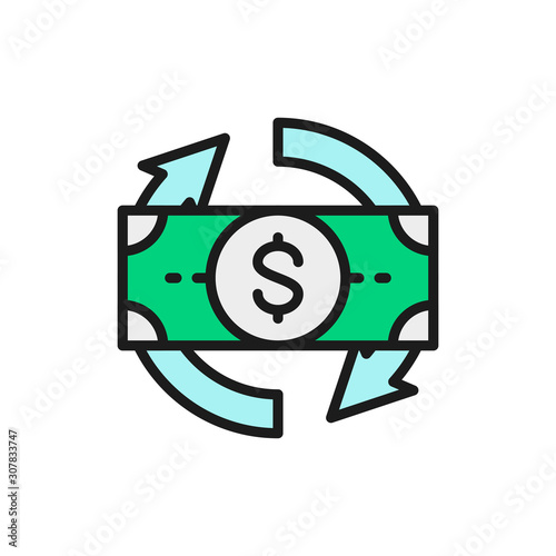 Flexible loan flat color line icon. Isolated on white background
