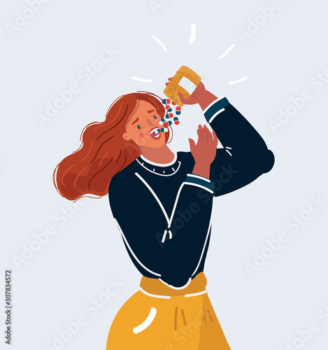 Woman take many pills and drugs or medecine
